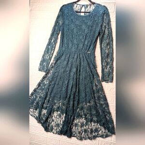 229-Rinascimento Teal Long Sleeve Lace Dress